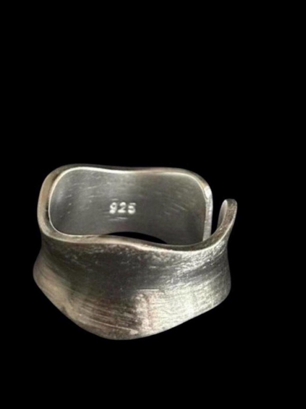 Sterling Silver 925 Sculptural Cuff Ring in Brushed Silver